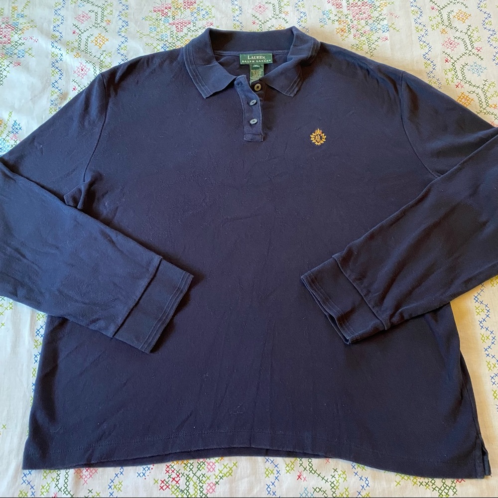 Women's Vintage Lauren Ralph Lauren Navy Blue Long Sleeve Polo